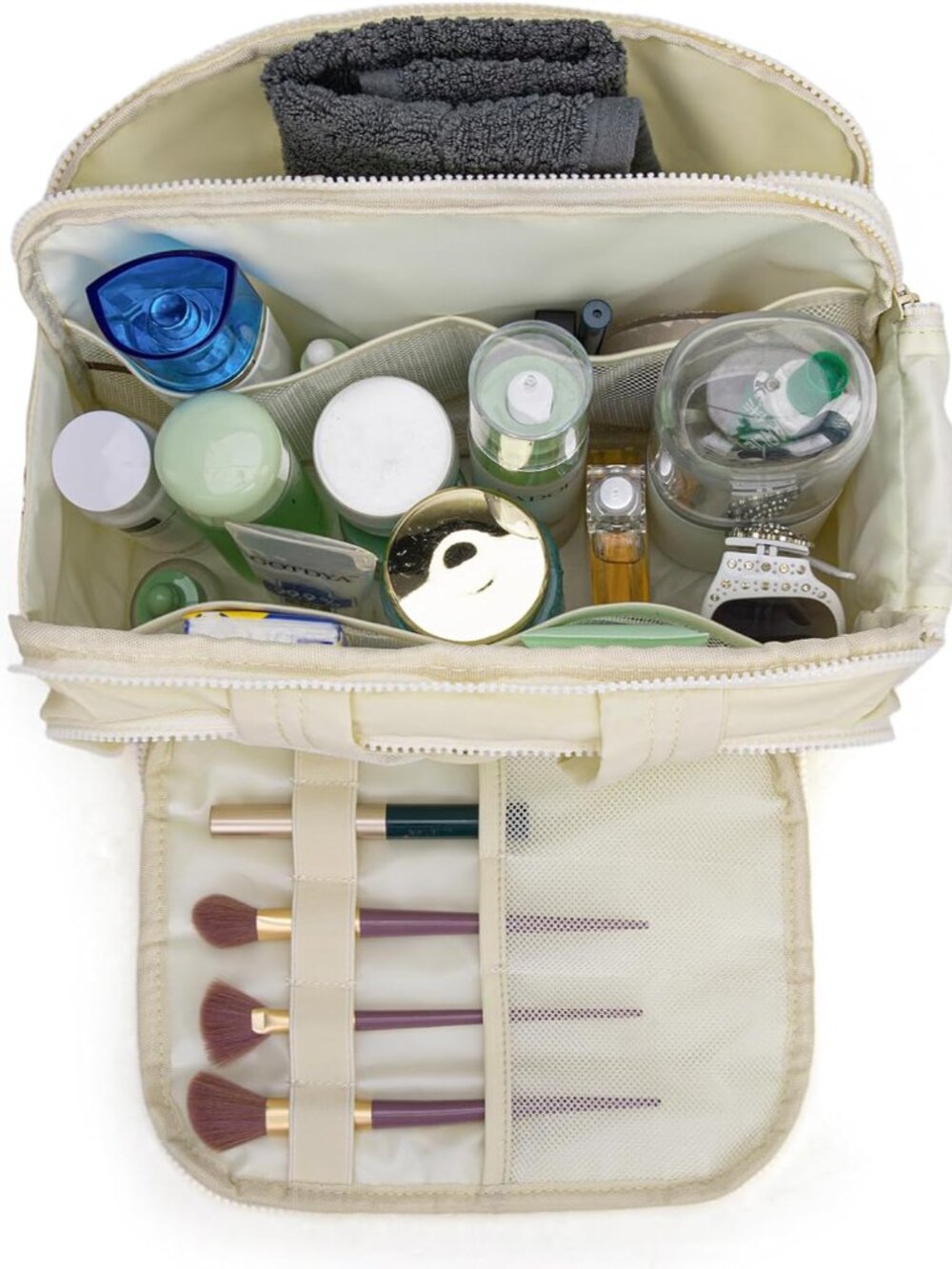 Travel Toiletry Bag for Women, Large Wide Open Puffy Makeup Bag Organizer with B - Picture 5 of 7